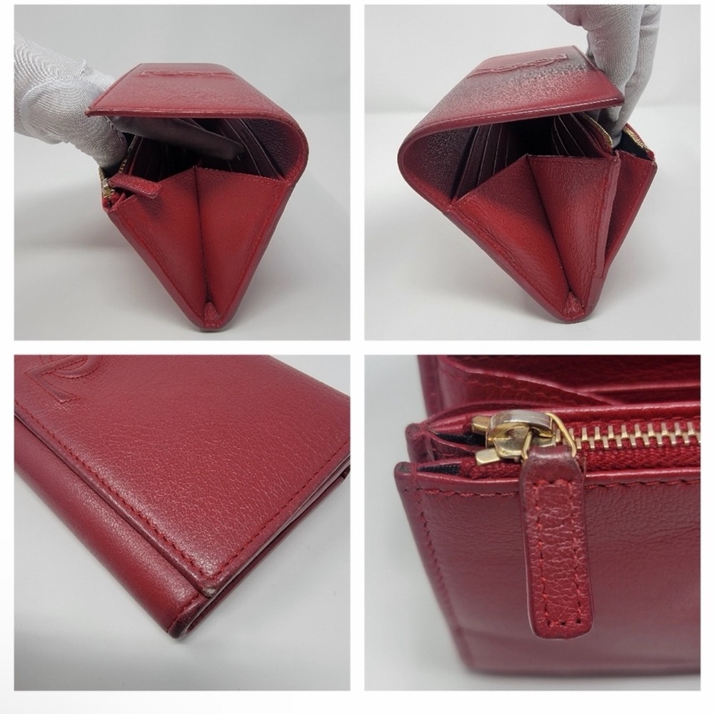 Saint Laurent Red Leather Long Wallet with Embossed YSL Logo with COA - Picture 5 of 8